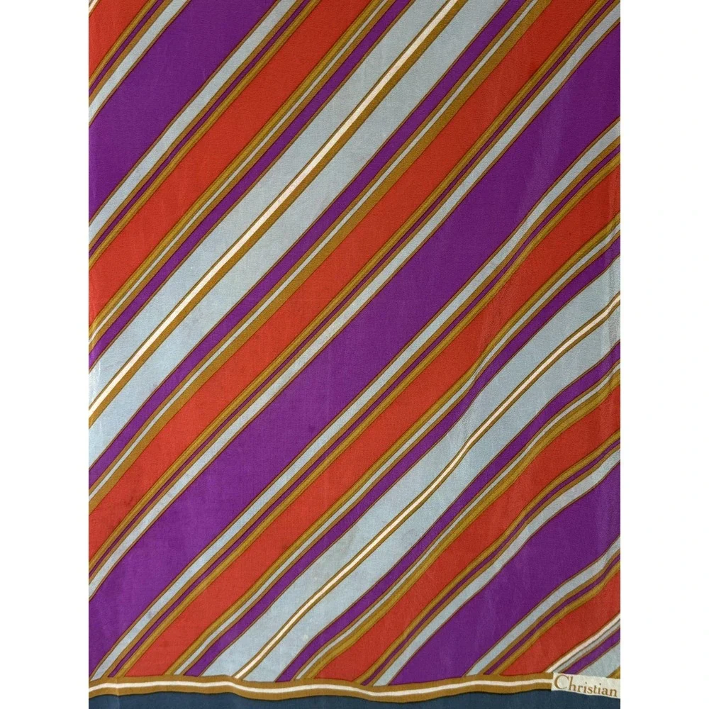 Christian Dior‎ Scarf Womens Multicolor Stripe Blue Border Luxury Square